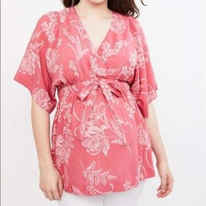 Motherhood Maternity Pink Tie Front Kimono Top
